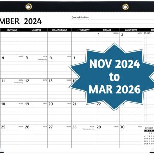 Desk Calendar 2024-2026 – Nov 2024 – MAR 2026, 17 Monthly Desk Calendar 2024-2026, Large Desk Calendar, 17'' x 12'', 2025 Desk/Wall Calendar with To-do Lists, Desk Pad, Ruled Blocks, Corner Protectors