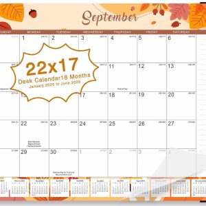 Desk Calendar, Jan 2025 - June 2026, 18 Monthly Calendar Planner 2025-2026, 22" x 17" Large Desktop Calendar for Planning and Organizing In Home, School or Office - Holiday Pattern