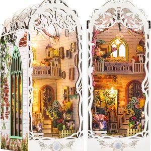 DIY Book Nook Kit - Bookend Diorama with LED - 3D Wooden Puzzle DIY Miniature House Kits - Bookshelf Insert Decor - Booknook Dollhouse Crafts Hobbies Gifts for Adults (Garden House)