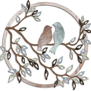 Metal Wall Art Bird on Tree Branch Bird Wall Silhouette Bird Wall Art Decor for Living Room Garden Bedroom Office Home Wall Housewarming Party Decor (Fresh Color)