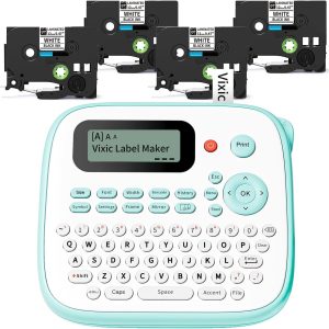 Label Maker, D210S Label Maker Machine with 4 Laminated Tapes, 12mm Labeler Label Maker with QWERTY Keyboard, Print Different Fonts Frame Barcode for Home Office School, Green